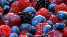  Blueberries And Raspberries Occupy Center In Close-up Berry Image