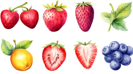 Wall Mural - Watercolor illustration of fruits and berries
