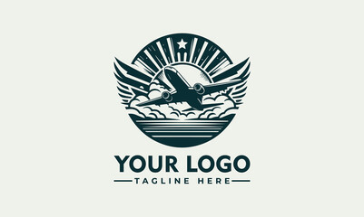 Poster - airplane vector logo design airplane with spread wings