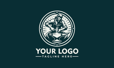 Sticker - blacksmith vector logo design features a blacksmith in a pose that shows his skill and tenacity in his work