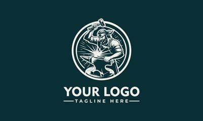 blacksmith vector logo design features a blacksmith in a pose that shows his skill and tenacity in h