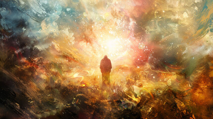 Wall Mural - a narrative freeze-frame showing christ as the logos, a bridge between heaven and earth.