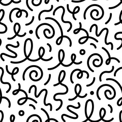 Poster - Kid line abstract shape seamless pattern. Abstract cute children party squiggle background design. Fun kid marker line seamless pattern. Cute abstract children background. Vector illustration.
