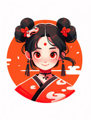 Illustrations of beautiful women in ancient costumes, Chinese-style aesthetic cartoons and festival illustrations of ancient-style characters