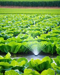 Wall Mural - Famous lettuce growing areas. Cultivated field: fresh green salad bed rows.