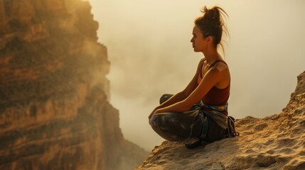 Sticker - Portrait of a female rock climber rest at cliff in Grand Canyon.