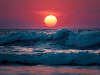 Poster - Decisive moment photography of the sun setting over the sea 