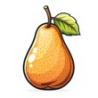 A cartoon pear. The pear is yellow with a brown stem and a single green leaf.