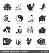 A set of icons of traditional Chinese medicine. It includes acupuncture, vacuum cupping, ginseng, ginger, and other