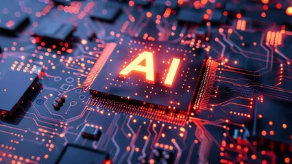 Poster - Abstract futuristic AI chip on a circuit board background, high tech and artificial intelligence concept