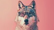  A fancy wolf wearing glasses on pink background. Animal wearing sunglasses