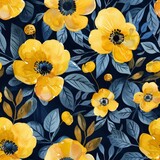 Fototapeta Kwiaty - Watercolor Seamless Pattern with Vibrant Yellow Flowers

