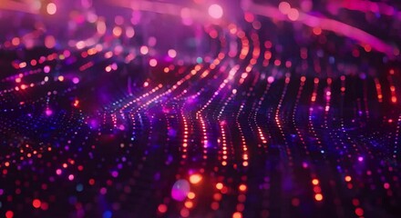 Poster - creating a neon data stream background with virtual reality blockchain technology. concept neon ligh