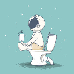 Wall Mural - baby astronaut sitting on the toilet in bathroom