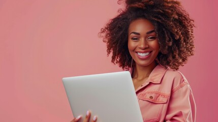 Sticker - A Smiling Woman with Laptop