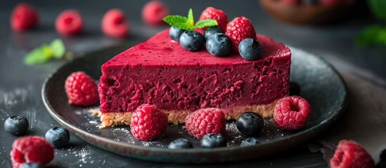 Wall Mural - Vegan Red Cheesecake With Berries on Plate