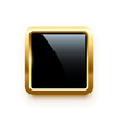 Black square button with golden frame vector illustration. 3d glossy elegant design for empty label, emblem, medal or badge, shiny and gradient light effect on plate isolated on white background