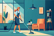© GMZ - Maid cleaning a sunny, contemporary living space with a vacuum
