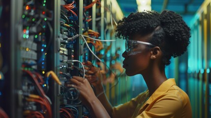 Wall Mural - A Woman Engineer in Data Center