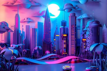 A beautiful 3D rendering of a futuristic city