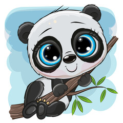 Wall Mural - cartoon panda is sitting on a tree