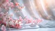 © Fay Melronna  - Pink and white cherry blossoms on a white silk background with a soft pink glow.