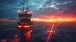 Blinking lights on a control tower in an industrial park. Photorealistic. HD.