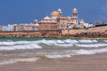 Wall Mural - Sandy city beach in Cadiz on a sunny day.