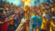 © Gefo - Close-up of relay baton being passed among team members, decisive moment . Photorealistic. HD.