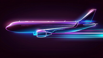 Sticker - An airliner flying at full speed is depicted against a black background with neon lights on the sides of its body