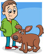 funny cartoon boy character with his pet dog