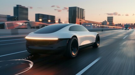 Poster - Ride on the road in an autonomous self-driving electric car in 3D...