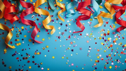 Aufkleber - Colored background with ribbons and confetti.