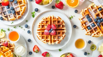 Aufkleber - White background with waffle for breakfast