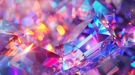 Leinwandbilder - An abstract geometric crystal background with an iridescent texture, a faceted gem, and a liquid. 3D rendering...
