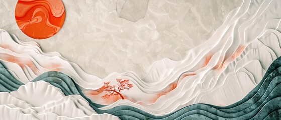 Wall Mural - The Japanese banner has a wave pattern modern. Beautiful wave elements are drawn by hand. The background is oriental. Asian template.