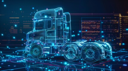 Canvas Print - A diagnostic check on the truck chassis and its entire electronic control system. An analysis and diagnostic check on autonomous smart trucks. Integration of unmanned trucks into the transportation