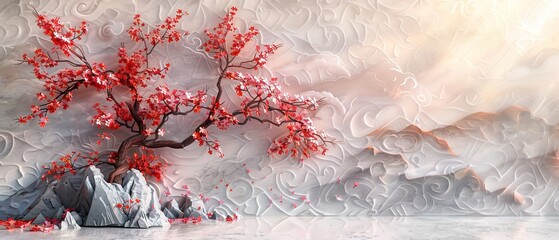 Aufkleber - A cherry blossom flower and bonsai logo design in Asian style with Japanese elements icons.