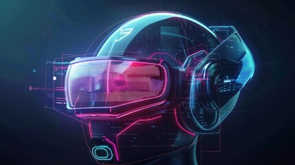 Canvas Print - A futuristic VR head-up display design. A sci-fi helmet. A car with autonomous driver assistance features. Autonomous and diagnostic cars. An app in the style of a HUD, GUI, and FUI.