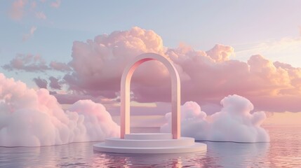 Aufkleber - This beautiful podium backdrop features a dreamy cloud and arch frame with a romantic sunset scene.