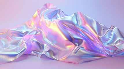 Poster - Flying holographic glossy cloth. Abstract 3D art background. Beauty fashion.