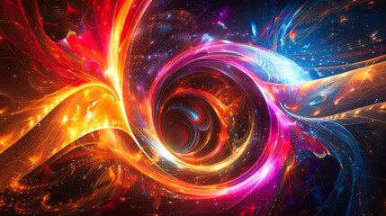 Wall Mural - Abstract swirl of glowing neon light particles on a dark background