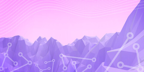 Wall Mural - 3D Abstract background. Mountain Digital Low poly connectivity technology concept of wireless Internet network. purple, system, data protection, website, 3d rendering.