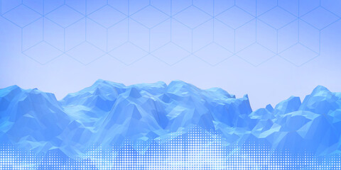 Aufkleber - 3D Abstract background. Mountain Digital Low poly concept of science technology with creation of echo waves. blue, sound source, graph, particle, change, website, 3d rendering.