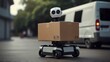 © Grigoriy - Delivery robot with cardboard box, futuristic technology and logistics concept.