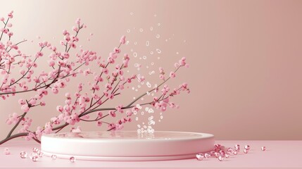 Sticker - Product display podium backdrop with water drops on pastel color background. 3D rendering...