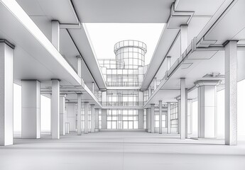 Poster - Industrial building wireframe rendering with architectural and construction details