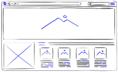 Leinwandbilder - Website design template. Wireframe with different elements on white background