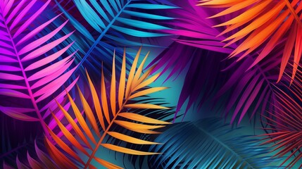 Vibrant colourful Neon Tropical palm Leaves.