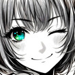Manga style closeup portrait of a young girl winking.